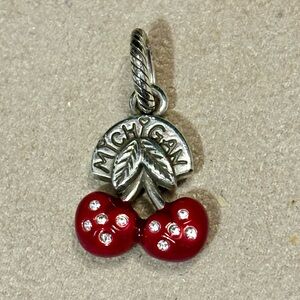 🆕 Brighton Michigan red cherries state charm Silver, enamel, crystals NWOT